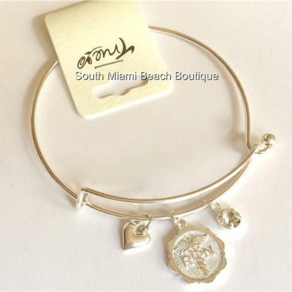 Nursing RN Caduceus Charm Bracelet Silver Plated Heart Graduation Gift